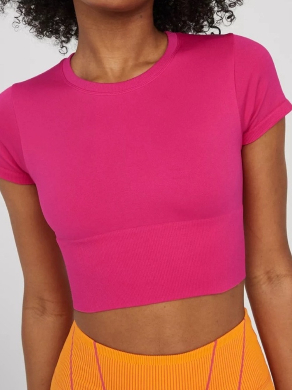 aerie Hot Pink Ribbed Crop Crewneck Top